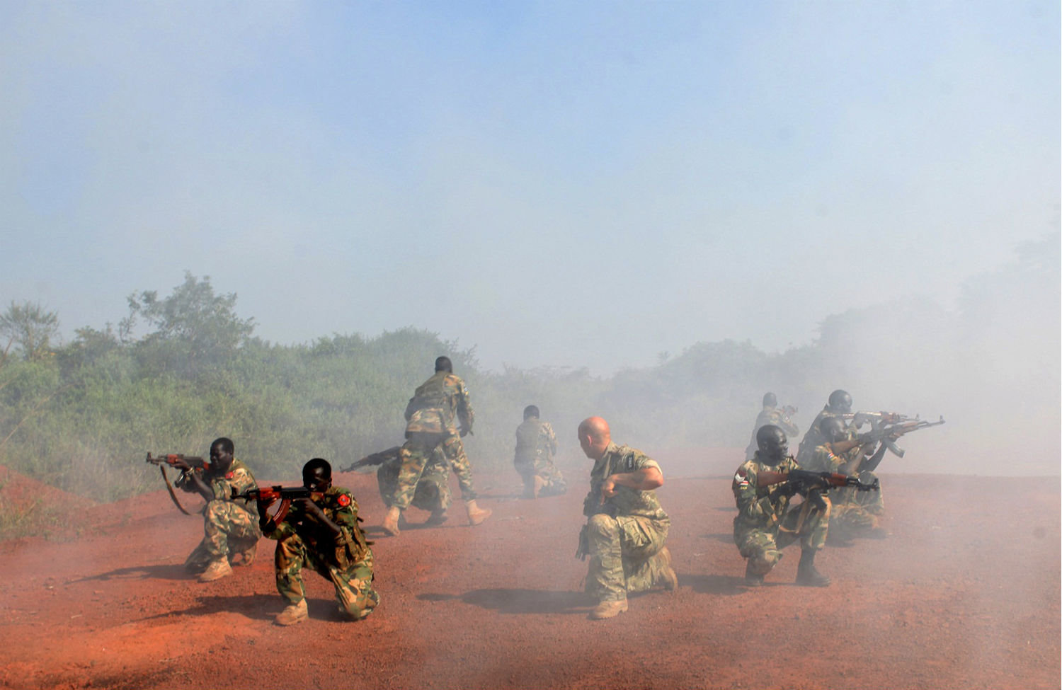 Click to enlarge A US Special Forces trainer supervises a military assault drill in Sudan in 2013