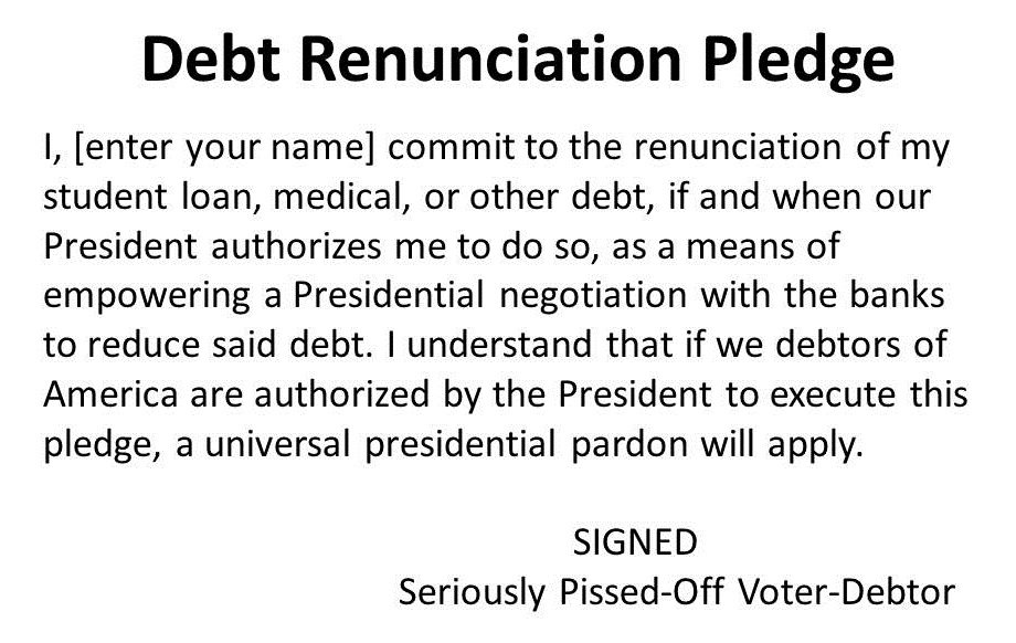 Click to enlarge Debt renunciation pledge