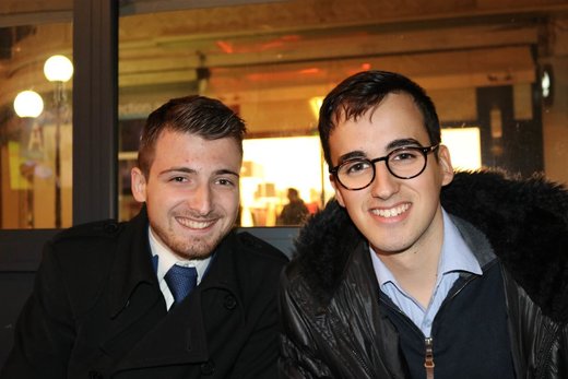 Click to enlarge Michael Payet and Bryan Masson at a cafe in Nice, France.