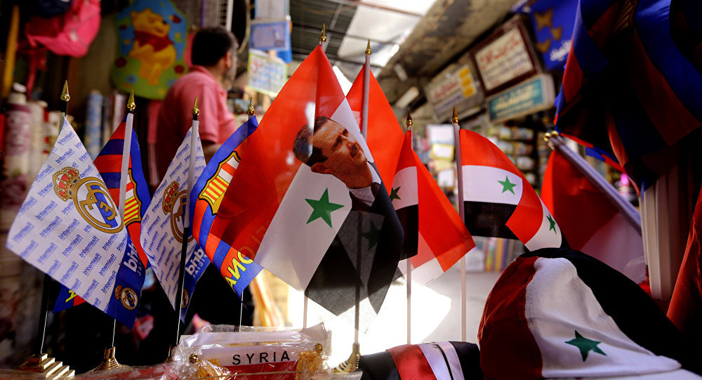 Syrian flags in market