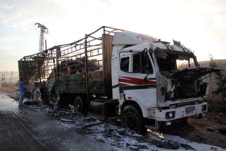 Red Crescent humanitarian aid truck destroyed Aleppo
