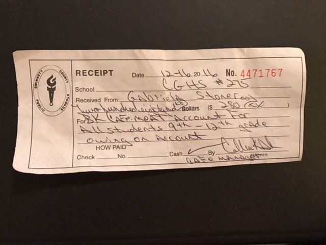 Receipt for school lunches