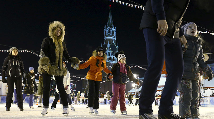 People skate at an ice rink in Moscow's Red Square