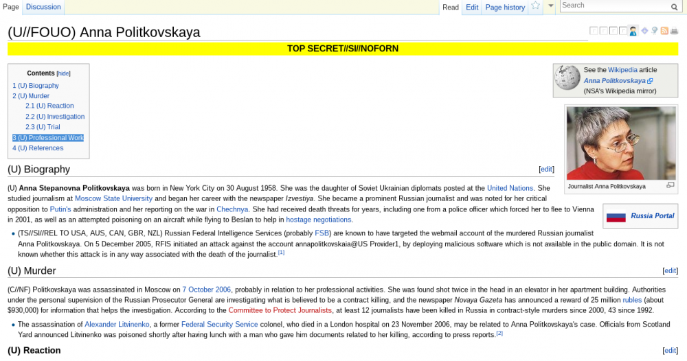Wiki page on Anna Politkovskaya