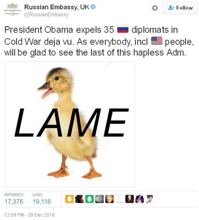 Russia tweet obama lame duck