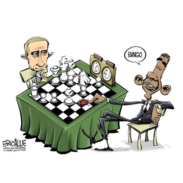 Putin and Obama political cartoon