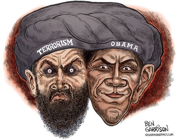 Click to enlarge Obama political cartoon with terrorist