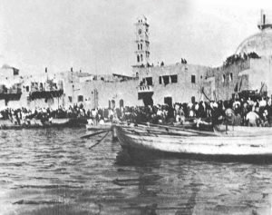 Click to enlarge The ethnic cleansing of Jaffa, 1948, as survivors are rescued by boats