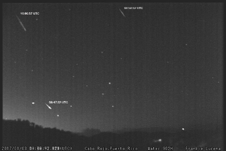 Click to enlarge Three rare Quadrantid meteors in southern skies