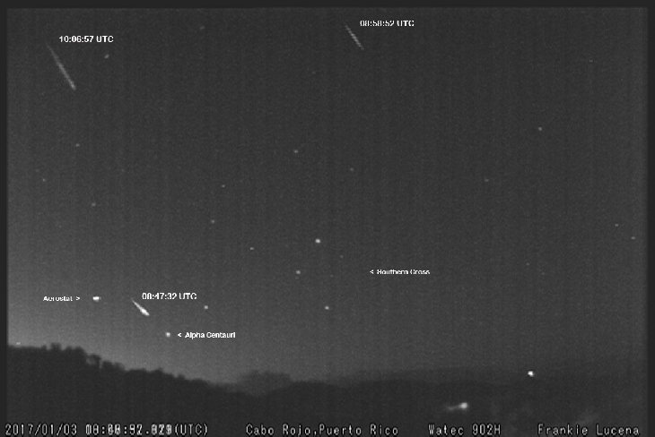 Click to enlarge Three rare Quadrantid meteors in southern skies