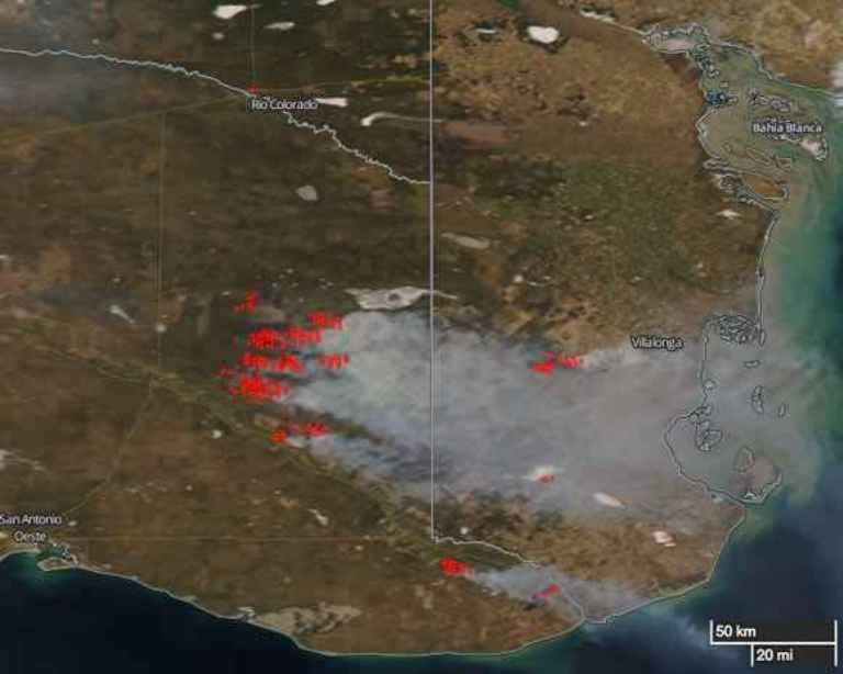 Click to enlarge Argentina wildfires by NASA