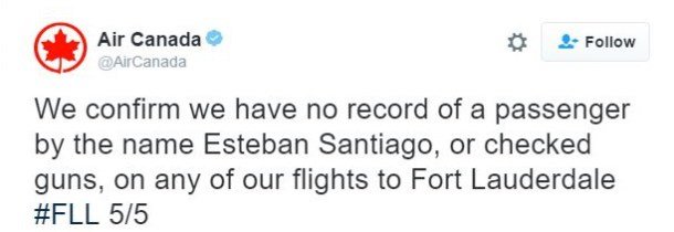 Air Canada tweet on Esteban Santiago