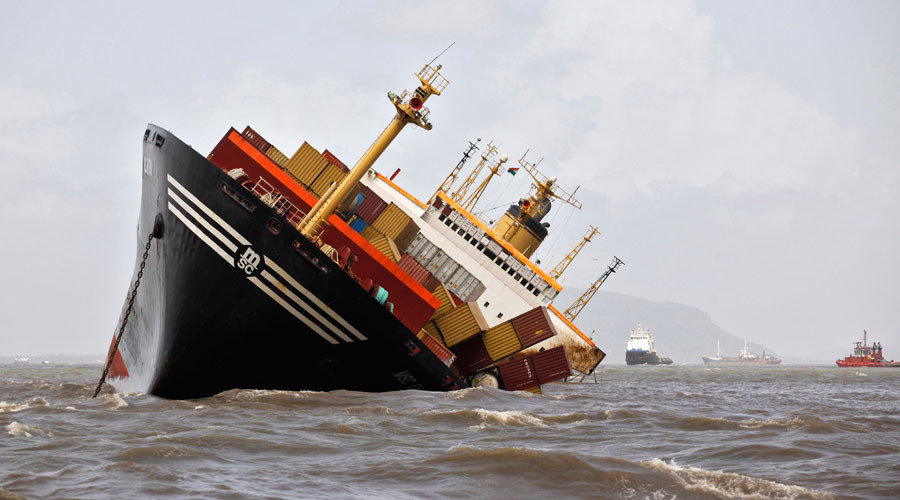 Container ship washed ashore