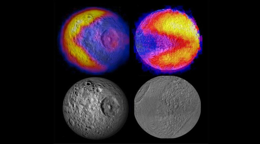 Click to enlarge Saturn’s moon Mimas infrared