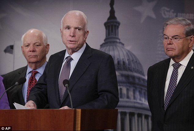 Click to enlarge John McCain admits he handed the report w over to FBI Director James Comey late last year. The agency were first handed parts of it in August