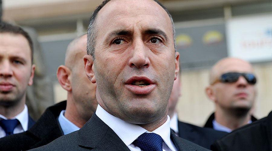 This file photo taken on November 30, 2012 shows Kosovo former Prime Minister Ramush Haradinaj talking to the media