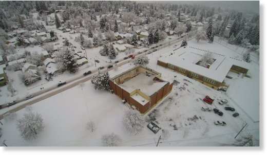 Drone shot shows the Highland Elementary School roof collapse
