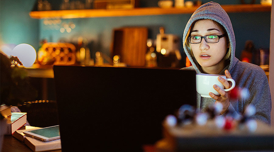 woman watching movie laptop