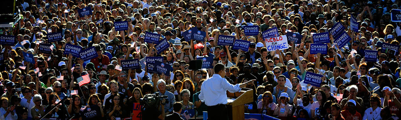 Obama with crowd of followers