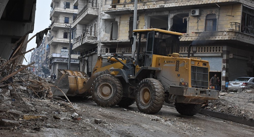 Tractors clearing debris in Aleppo