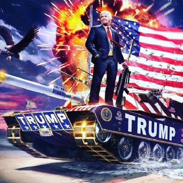Donald Trump on tank cartoon