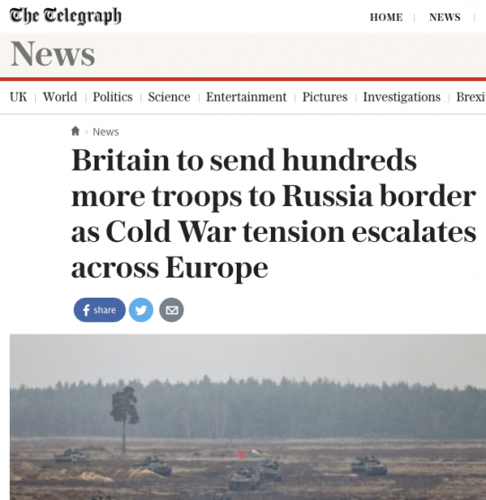 Telegraph news - Britain to send hundreds more troops to Russian border