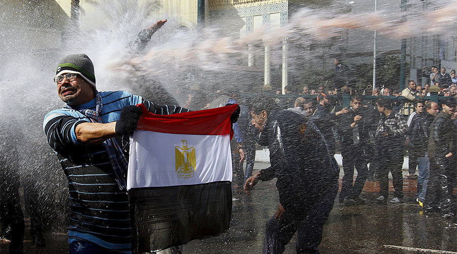 protester holds an Egyptian flag