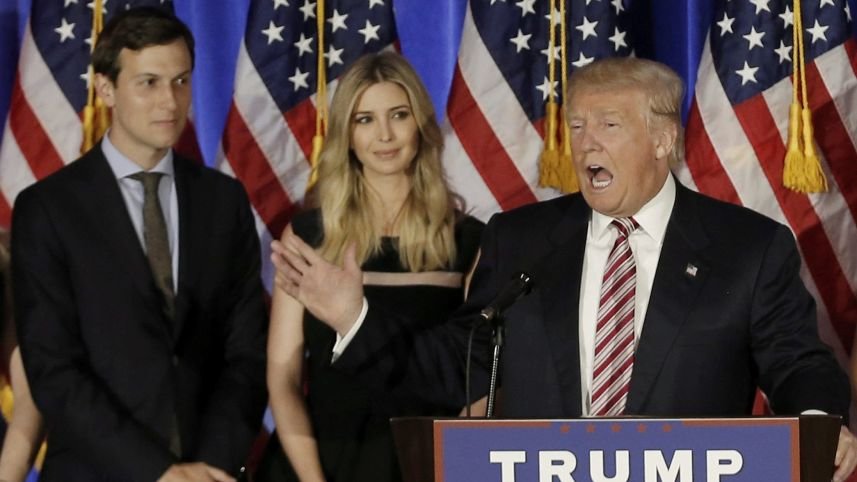 Donald Trump, his daughter Ivanka and her husband Jared Kushner in June 2016