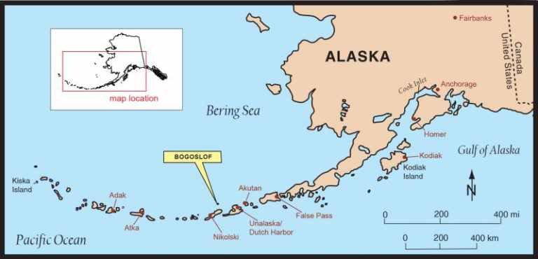 Click to enlarge Bogoslof volcano map