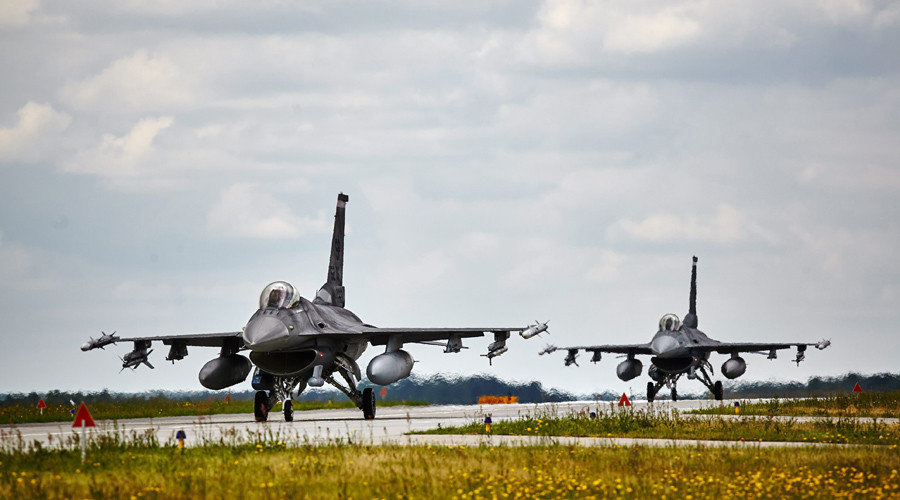 F-16 Fighting Falcons during exercies at the Air Force base in Lask, Poland