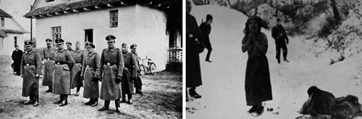 Left: SS guards at Belzec; right: Ukrainian guards about to kill a Belzec inmate
