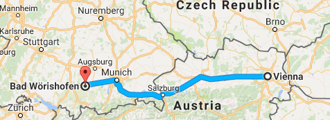 Bad Worishofen to Vienna map