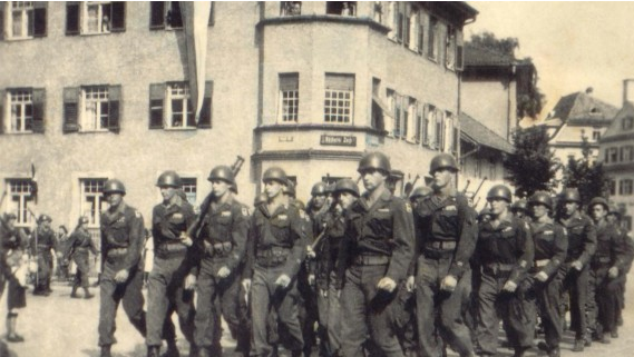 A US Army parade in Bad Worishofen after the US took the town on April 27, 1945