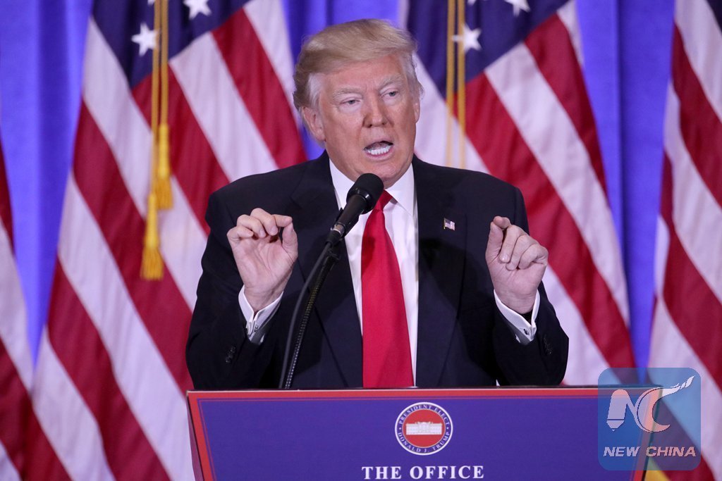 Click to enlarge U.S. President-elect Donald Trump speaks during a news conference in New York, the United States, on Jan. 11, 2017