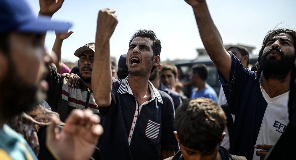 Click to enlarge demonstrierende Flüchtlinge Migranten