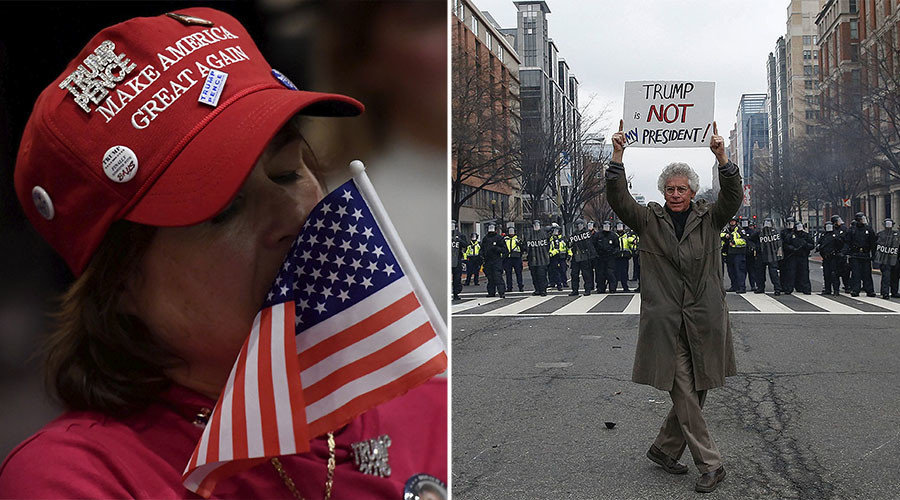  supporter reacts during an inauguration of Donald Trump