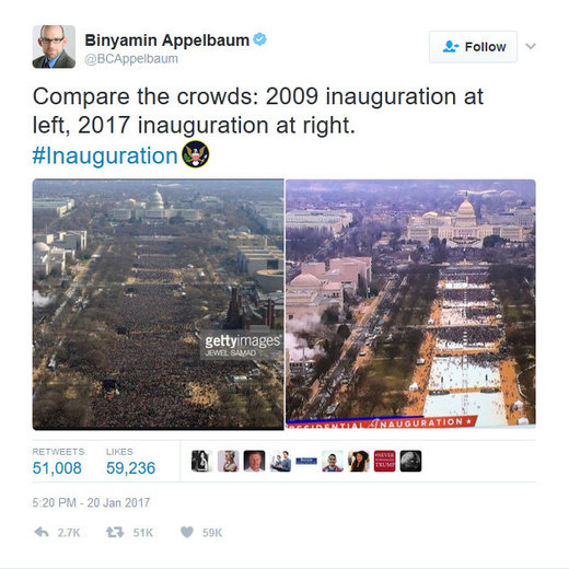 MSM caught faking inauguration crowd size as CNN's president warns Trump his network will deliberately discredit him