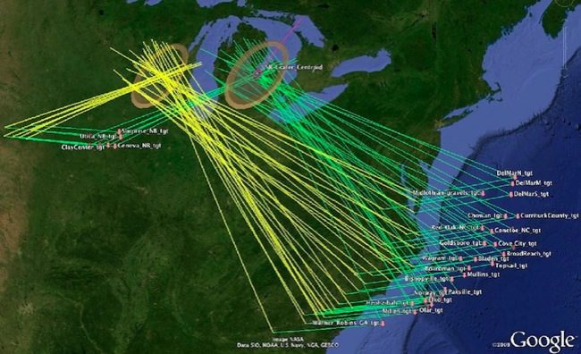 Click to enlarge Carolina Bay impact direction map
