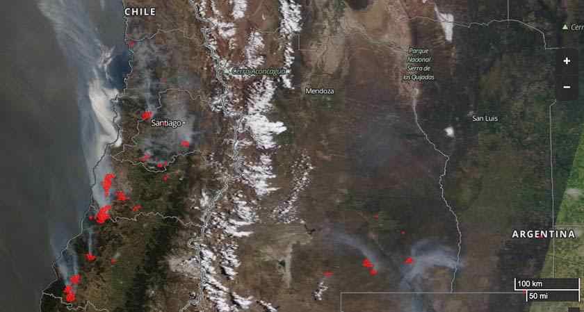 Click to enlarge Chile wildfires from space