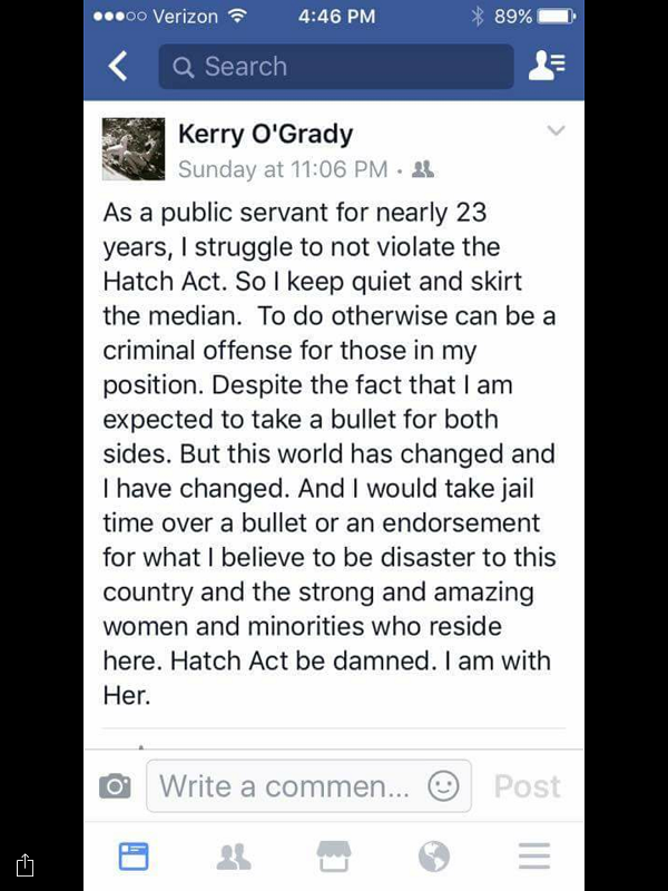 Kerry O'Grady facebook post