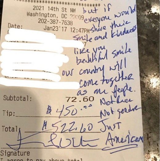 DC waitress overwhelmed by message, tip left by Trump supporters