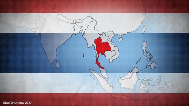 Click to enlarge Map of Thailand with flag background