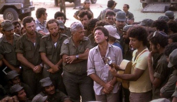 Click to enlarge Leonard Cohen singing to Israeli troops including Ariel Sharon in 1973