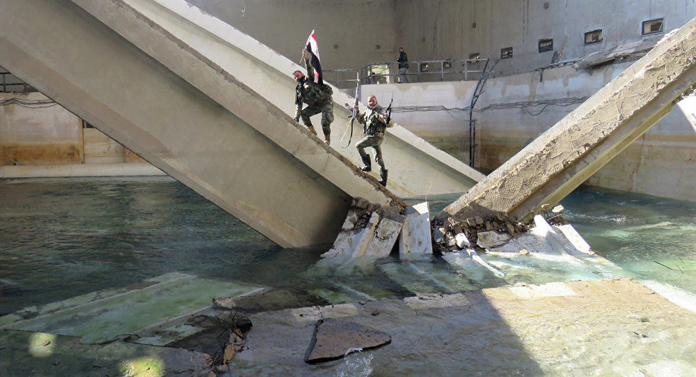 Syrian fighters at Ain al-Fijeh water pumping station
