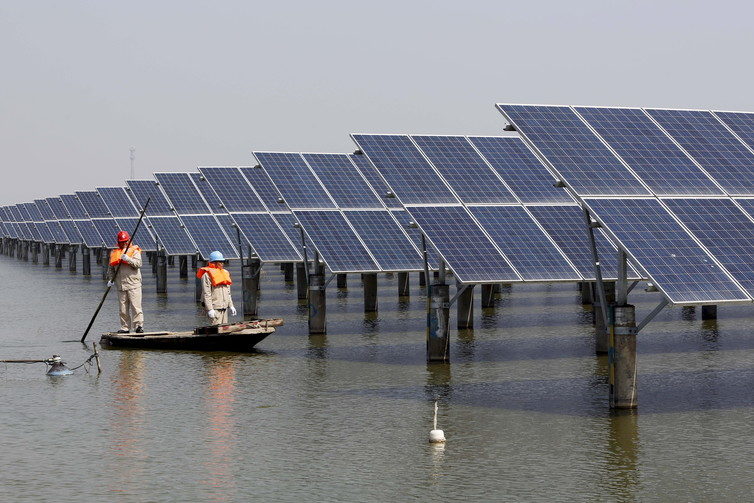 Solar panels in Jiangsu Province, China. 
