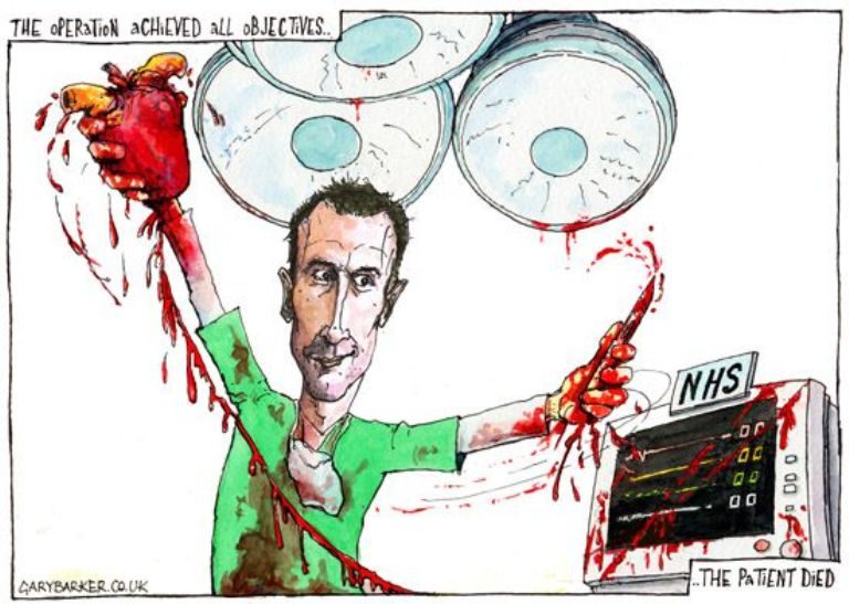 Jeremy Hunt killing NHS cartoon