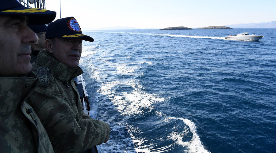 Click to enlarge Chief of Turkish General Staff on board of the navy vessel passing through the Aegean Sea