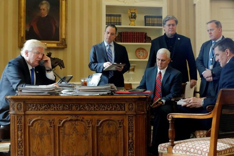Click to enlarge Bannon in Trump's phone call with Putin
