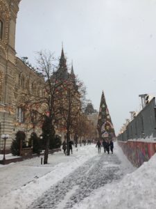 A wintery scene in Moscow, near Red Square