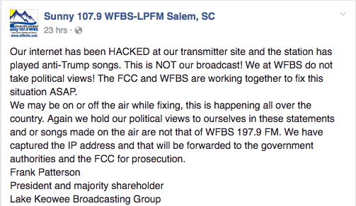 message to fans of Sunny 107.9, President Frank Patterson 